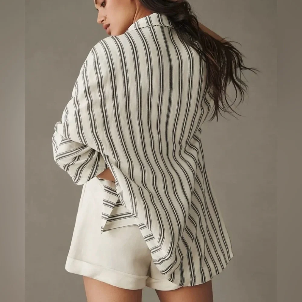 Anthropologie Pilcro Oversized Slouch Blazer in Black & White Stripe - Picture 3 of 5
